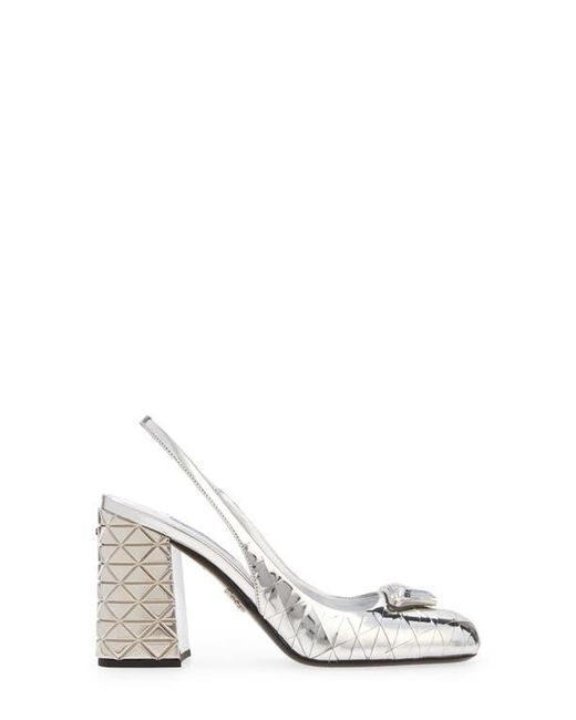 Prada Logo Metallic Slingback Sandal in White | Lyst