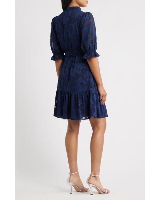 Eliza J Floral Jacquard Metallic Stripe Chiffon Dress in Blue | Lyst
