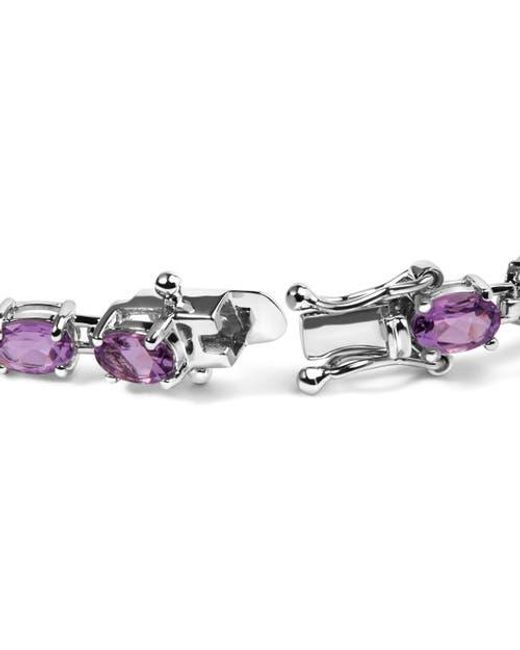 Haus of Brilliance Metallic 925 Sterling 8 1/2 Cttw Oval Shaped Amethyst Link Bracelet
