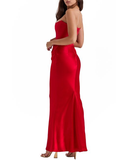 House Of Cb Red Persephone Strapless Satin Corset Cocktail Dress