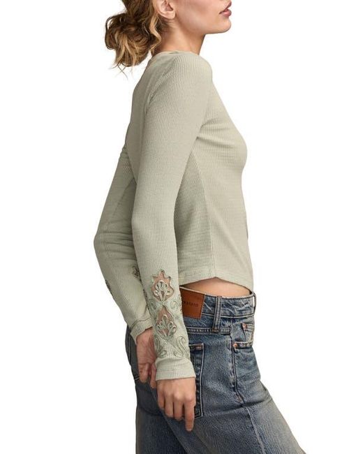Lucky Brand Gray Cutwork Detail Cotton Rib Top