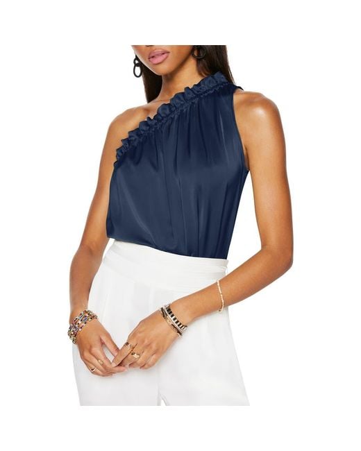 Ramy Brook Blue Tenley One Shoulder Matte Satin Top