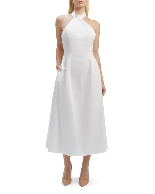 Bardot White Genevieve Stretch Poplin Halter Midi Dress