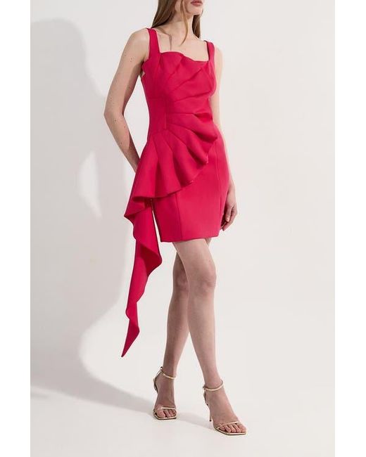 Karen Millen Pink Scuba Drama Ruffle Woven Mini Dress