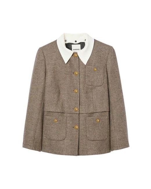 Sandro Blue Houndstooth Suit Jacket
