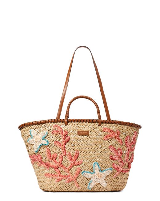 Kate Spade Multicolor What The Shell Embellished Straw Large Tote