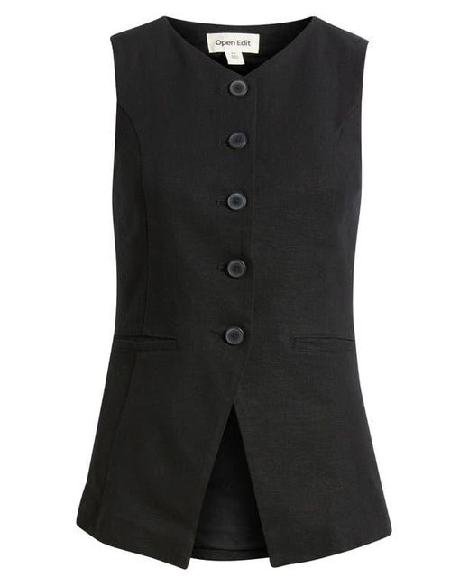 Open Edit Blue Linen Blend Vest