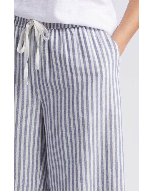Caslon Blue Caslon(r) Stripe Drawstring Wide Leg Linen Blend Pants