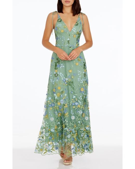 Dress the Population Green Sunny Embroidered Floral A-line Gown