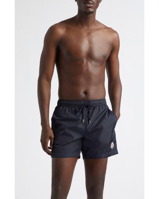Moncler Blue Logo Patch Swim Trunks for men