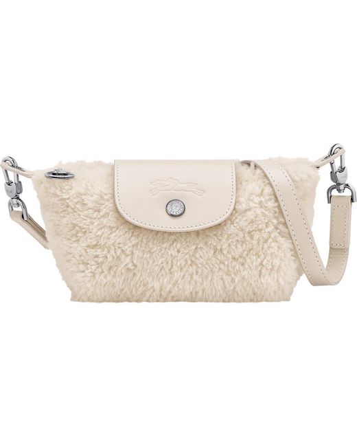 Longchamp White Genuine Shearling Crossbody Bag