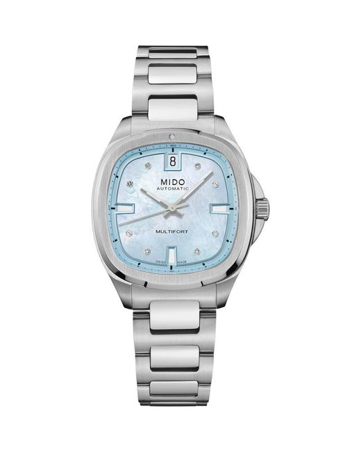 MIDO Metallic Multifort Diamond Square Automatic Bracelet Watch, 35Mm