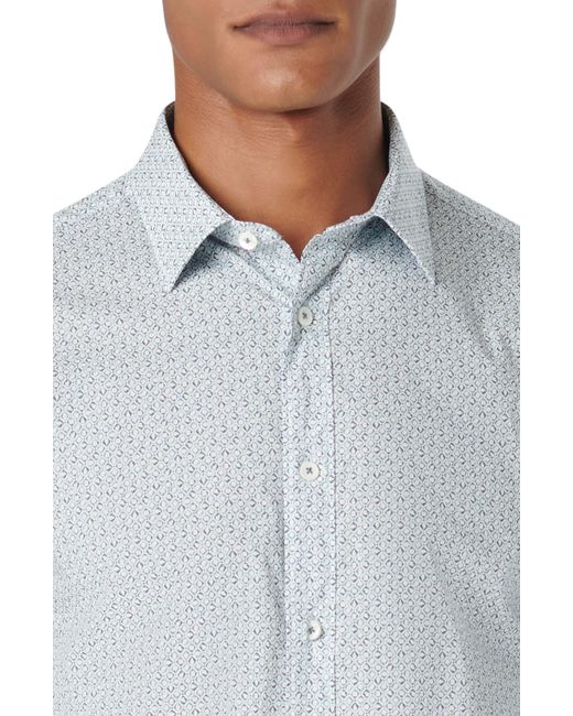 Bugatchi Blue Julian Shaped Fit Print Stretch Cotton Button-up Shirt for men