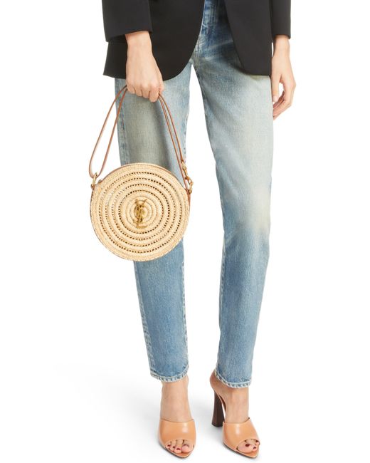 Saint Laurent Woven Raffia Round Crossbody Bag in Metallic Lyst