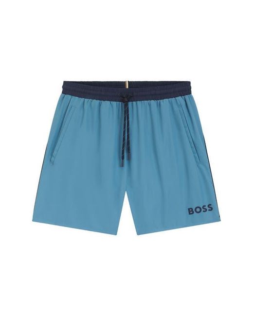 Boss Blue Starfish Solid Swim Trunks for men