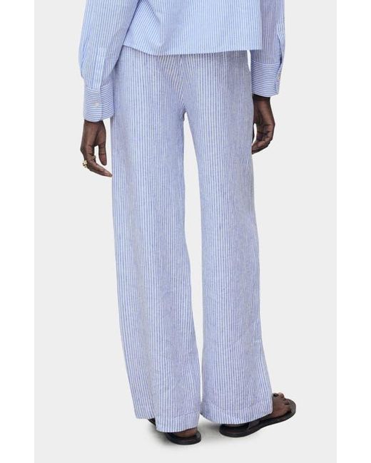 Mango Blue Stripe Linen Blend Pants