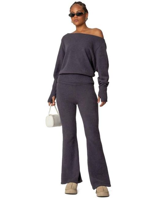 Edikted Blue Plush Flare Leg Pants