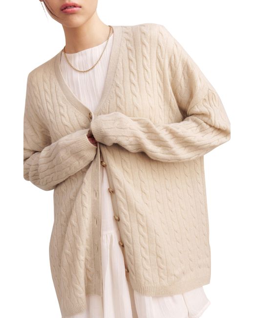 Reformation Oversize Cable Knit Cashmere Cardigan in Natural Lyst