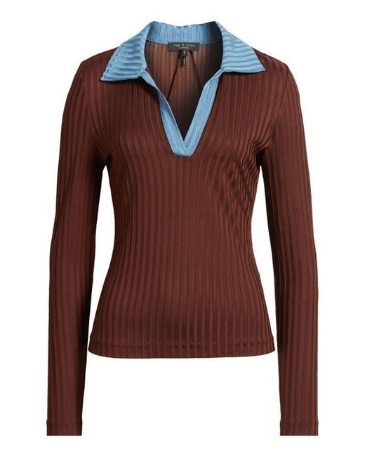 Rag & Bone Blue Natalia Colorblock Long Sleeve Polo