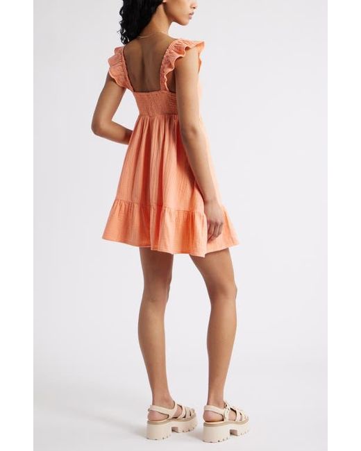 BP. Orange Cotton Gauze Skirted Romper