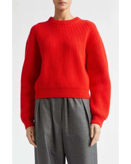 Jil Sander Red Wool Crop Sweater