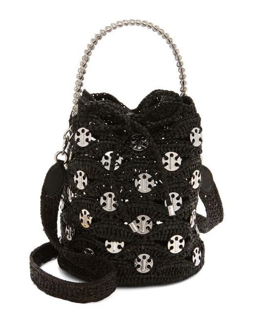 Rabanne Black Disc Raffia Bucket Bag