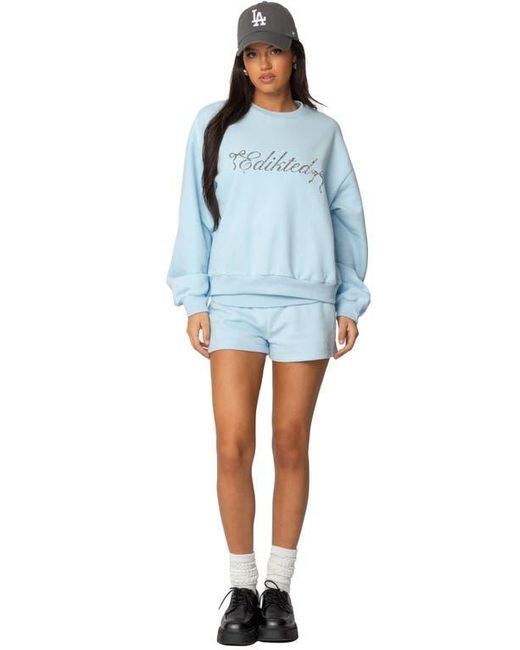 Edikted Blue Foldover Sweat Shorts