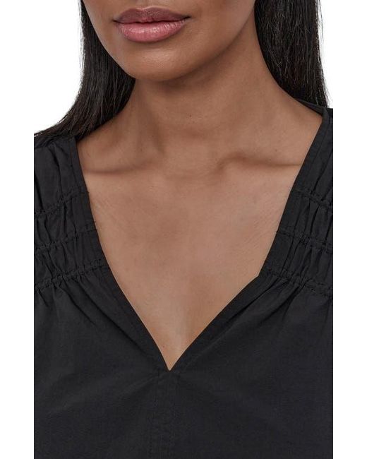 DKNY Black Shirred Puff Sleeve Peplum Top