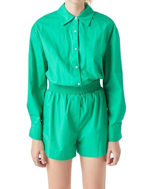 Grey Lab Green Oversize Long Sleeve Cotton Romper