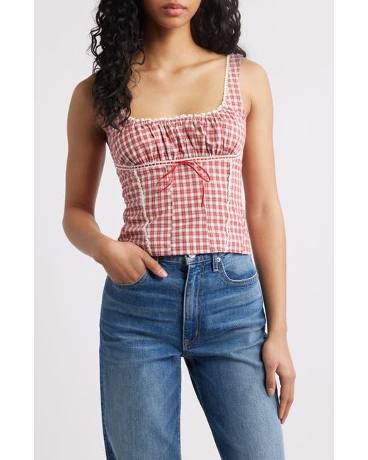 BDG Red Lena Rickrack Trim Check Linen Blend Camisole