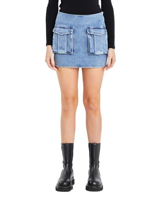 Grey Lab Blue Cargo Pocket Denim Miniskirt