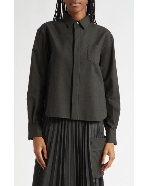 Sacai Black Glen Check Mixed Media Button-Up Shirt