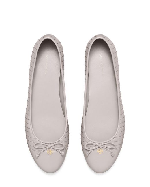 Tory Burch White Quilted Cap Toe Ballet Flat