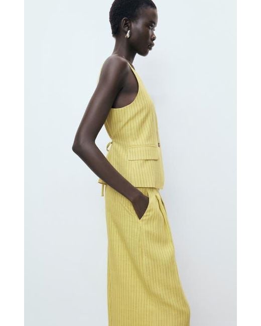 Mango Yellow Luce Stripe Wide Leg Pants