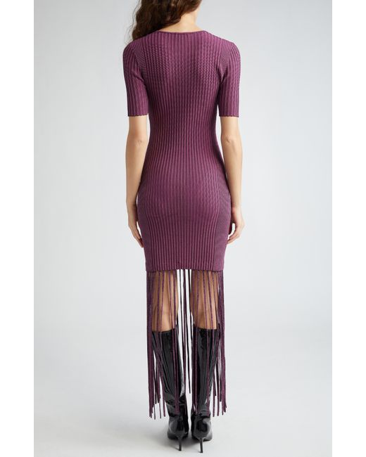 Ganni Purple Melange Rib Fringe Detail Knit Dress