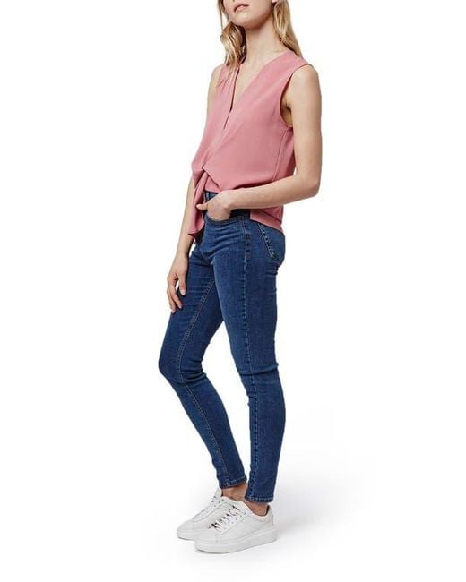 TOPSHOP Red Tucked Sleeveless Blouse