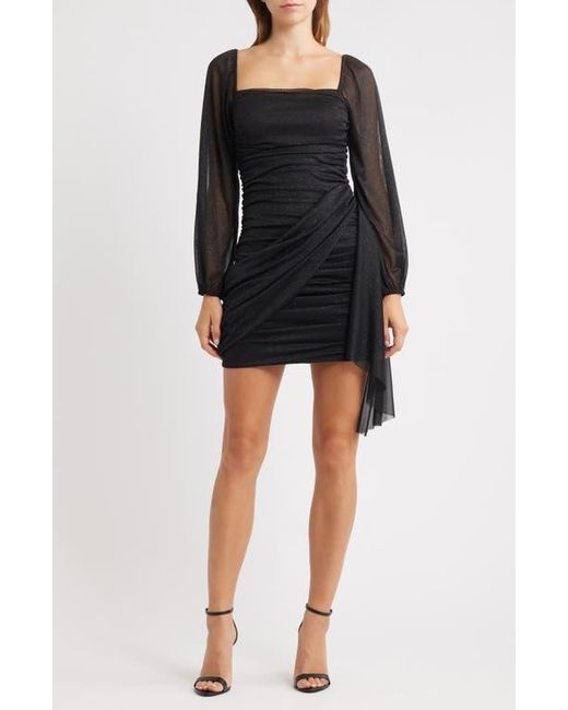 Jump Apparel Metallic Drape Front Long Sleeve Minidress in Black