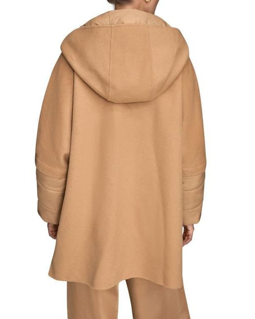 Donna Karan Natural Mixed Media Puffer Sleeve Wool Blend Coat
