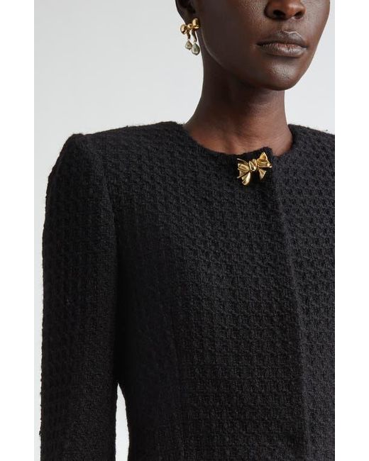 Oscar de la Renta Black Bow Detail Wool Tweed Crop Jacket