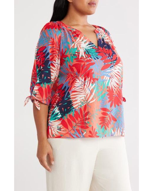 Jones New York Red Print Raglan Sleeve Top