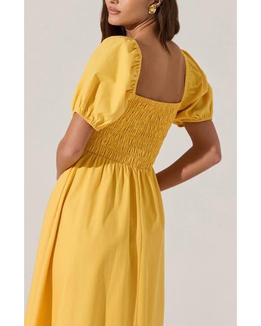 Astr Yellow Bow Detail Smock Bodice Cotton Blend Dress