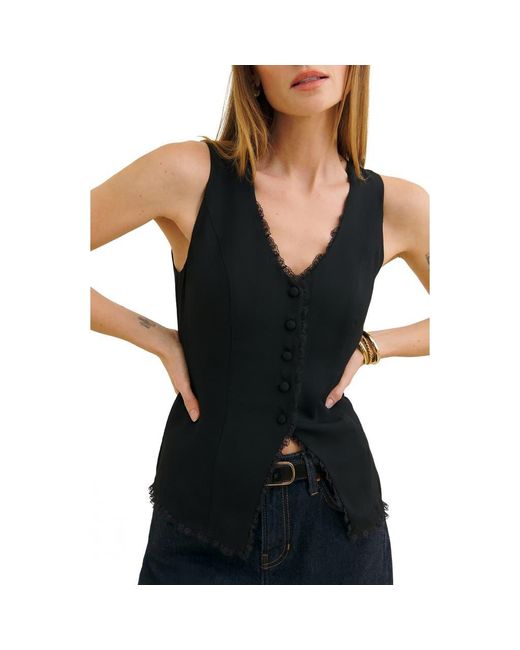 Reformation Black Skylar Tie Back Lace Vest