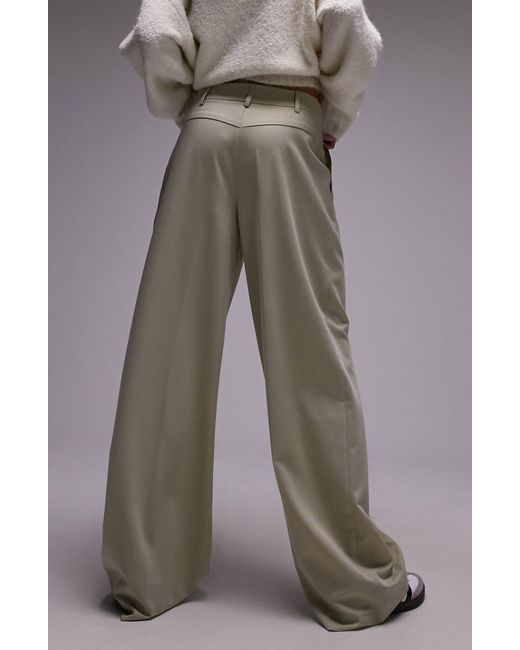 TOPSHOP Brown Pleated High Waist Wide Leg Trousers