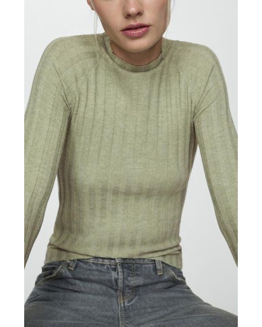 Mango Flurry Rib Funnel Neck Sweater in Green Lyst