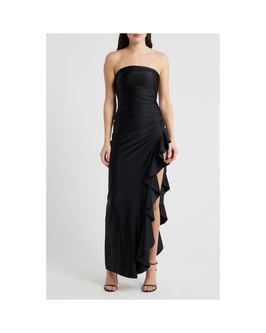 Emerald Sundae Women's Black Shirred Ruffle Strapless Gown Emerald Sundae Women's Black Shirred Ruffle Strapless Gown