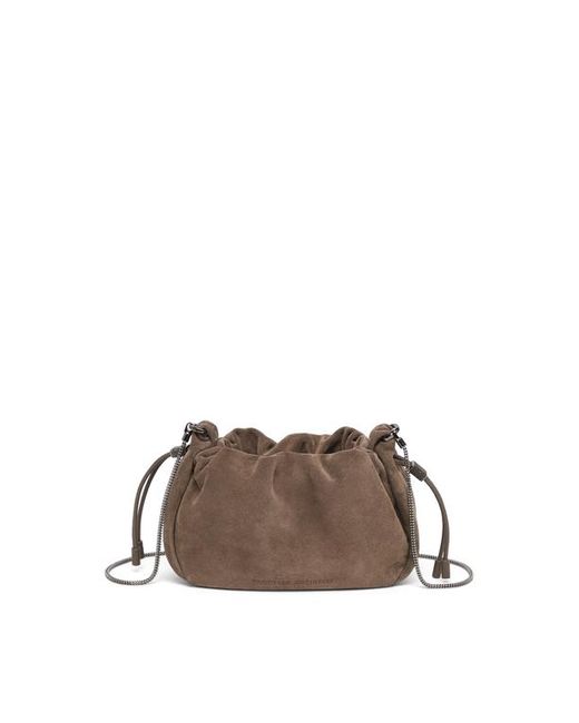 Brunello Cucinelli Brown Suede Mini Mellow Bucket Bag