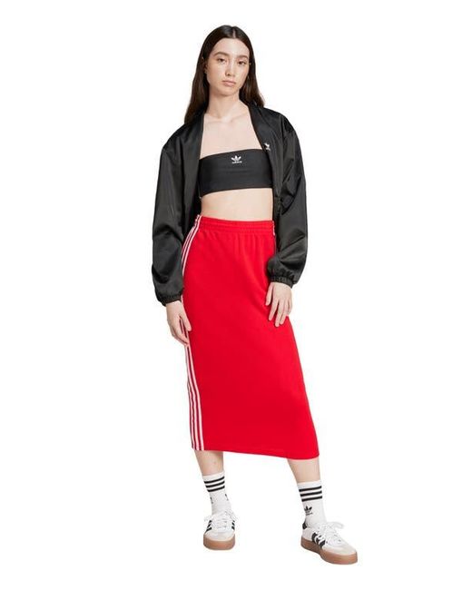 adidas Originals Adicolor 3-Stripes Knit Midi Skirt in Red
