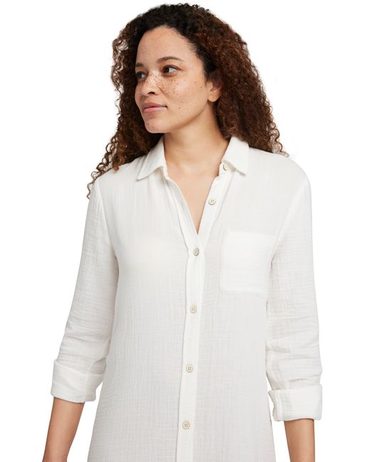Faherty Brand White Dream Long Sleeve Organic Cotton Gauze Maxi Shirtdress