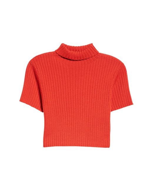Staud Red Lilou Crop Wool Blend Turtleneck Sweater