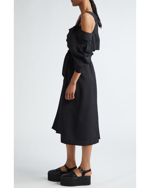 Junya Watanabe Black Belted Cold Shoulder Wool & Mohair Dress